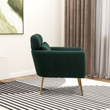 Modern Upholstered Accent Chair with Gold Metal Leg and Throw Pillow
