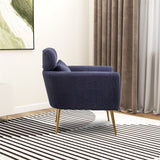 Modern Upholstered Accent Chair with Gold Metal Leg and Throw Pillow