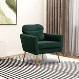 Modern Upholstered Accent Chair with Gold Metal Leg and Throw Pillow