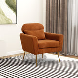 Modern Upholstered Accent Chair with Gold Metal Leg and Throw Pillow
