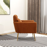Modern Upholstered Accent Chair with Gold Metal Leg and Throw Pillow