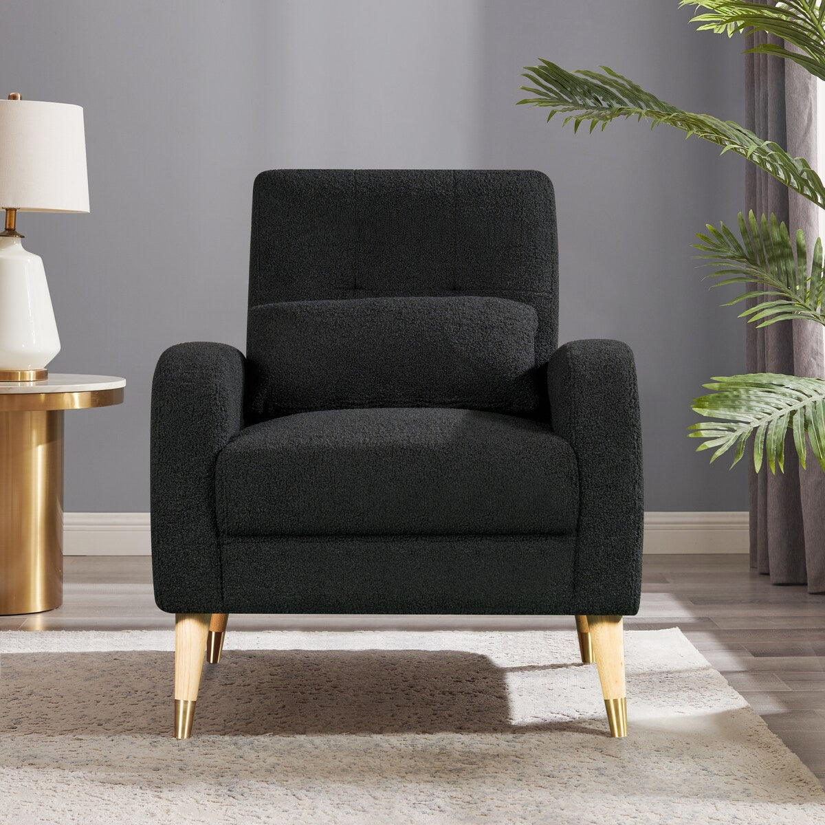 Modern Upholstered Armchair Accent Chair Single Sofa Chair with Wooden Legs For Bedroom Living Room Apartment