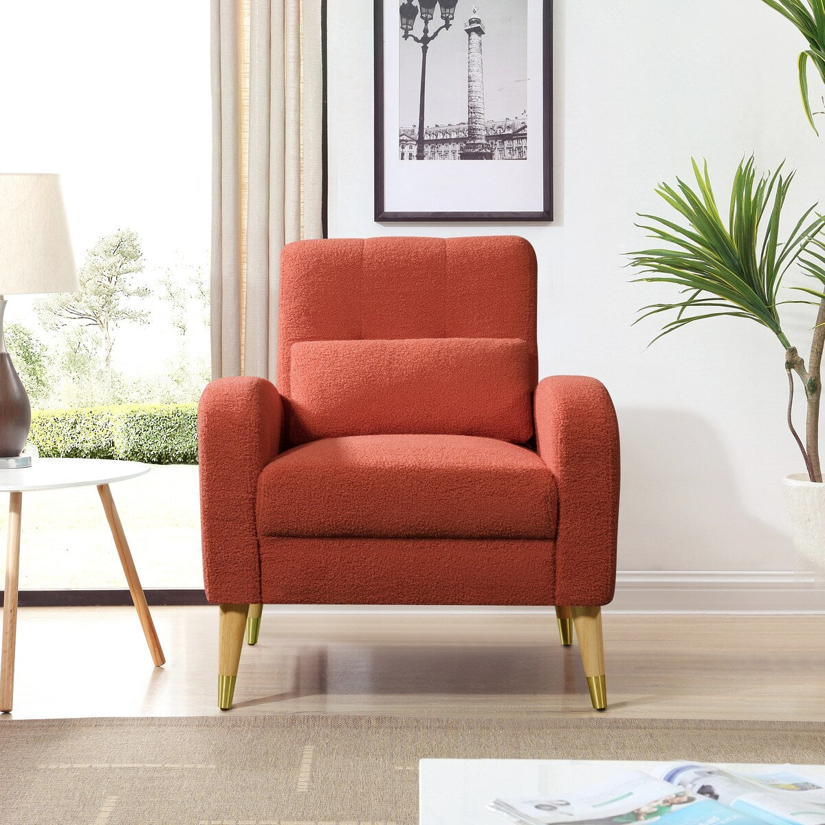 Modern Upholstered Armchair Accent Chair Single Sofa Chair with Wooden Legs For Bedroom Living Room Apartment
