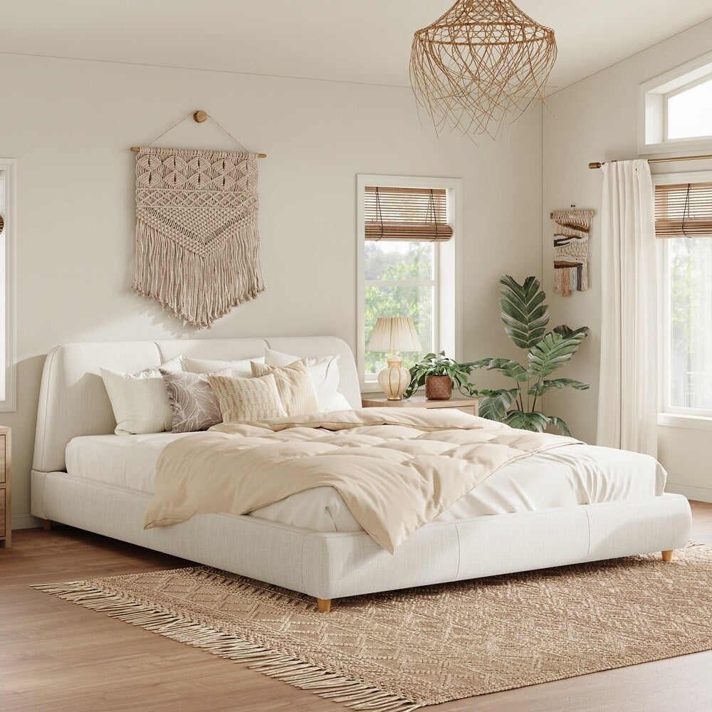 Modern Upholstered Bed Frame with Linen Fabric