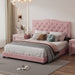 Modern Upholstered Bed Frame with Rivet Design and Tufted Headboard