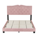 Modern Upholstered Bed Frame with Rivet Design and Tufted Headboard