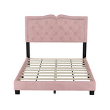 Modern Upholstered Bed Frame with Rivet Design and Tufted Headboard