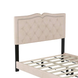 Modern Upholstered Bed Frame with Rivet Design and Tufted Headboard