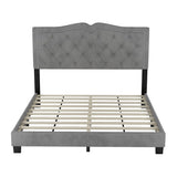Modern Upholstered Bed Frame with Rivet Design and Tufted Headboard