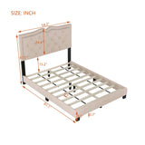 Modern Upholstered Bed Frame with Rivet Design and Tufted Headboard
