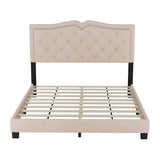 Modern Upholstered Bed Frame with Rivet Design and Tufted Headboard