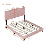 Modern Upholstered Bed Frame with Rivet Design and Tufted Headboard