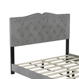 Modern Upholstered Bed Frame with Rivet Design and Tufted Headboard