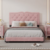 Modern Upholstered Bed Frame with Rivet Design and Tufted Headboard