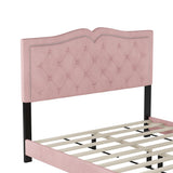 Modern Upholstered Bed Frame with Rivet Design and Tufted Headboard