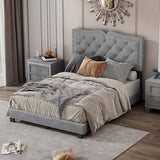 Modern Upholstered Bed Frame with Rivet Design and Tufted Headboard