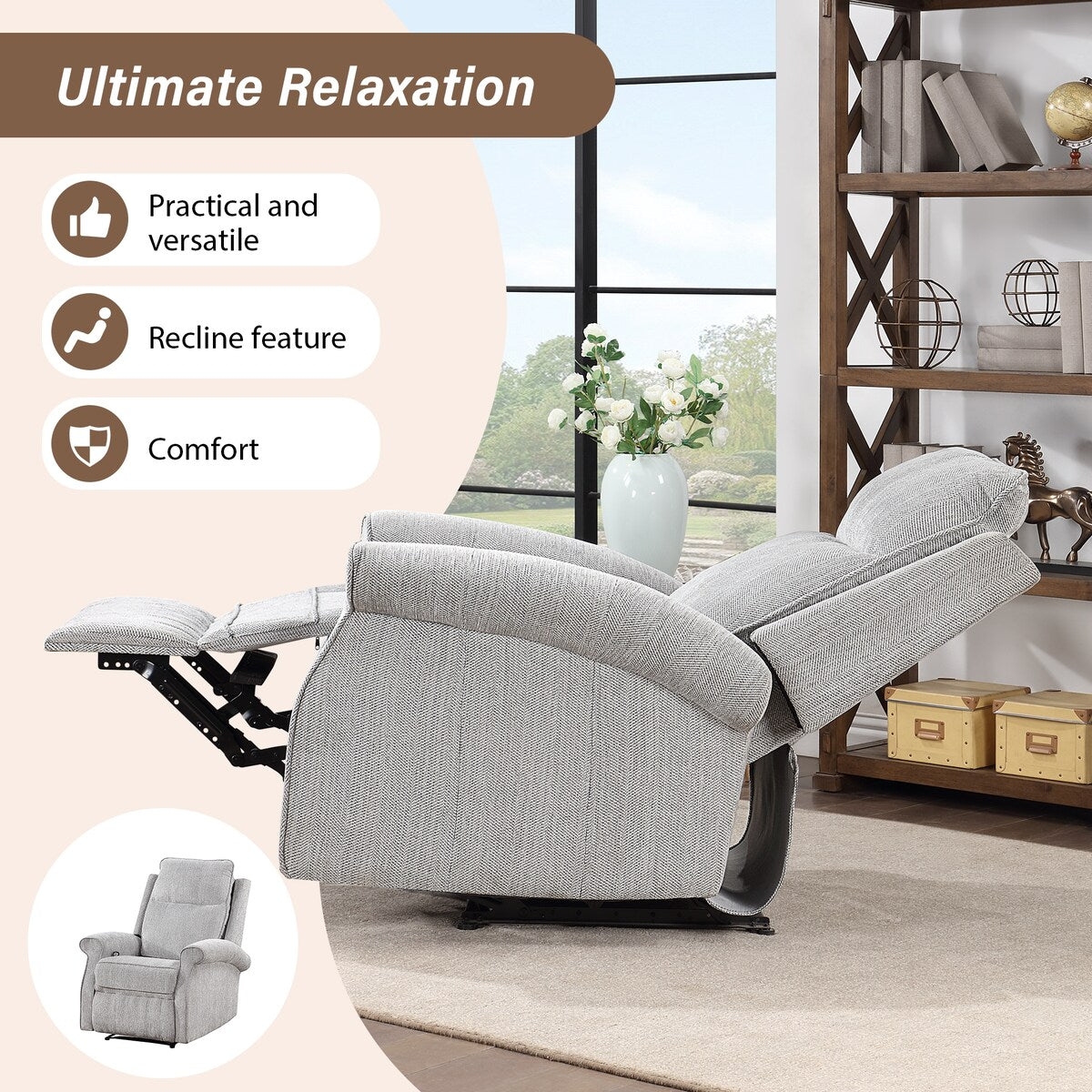 Modern Upholstered Lounge Single Sofa Oversize Recliner Chair with Soft Durable Fabric and Tall Neck Support, for Living Room