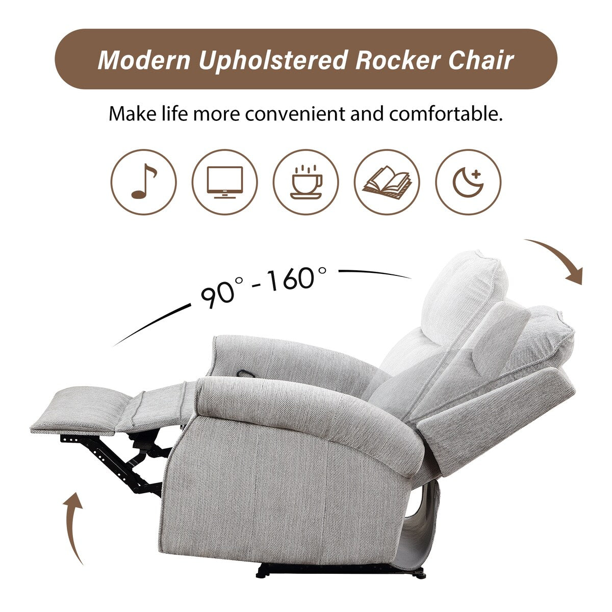 Modern Upholstered Lounge Single Sofa Oversize Recliner Chair with Soft Durable Fabric and Tall Neck Support, for Living Room
