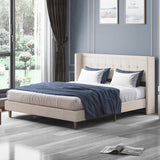 Mixoy Thin Velvet Bed Frame with Button Tufted Design Headboard