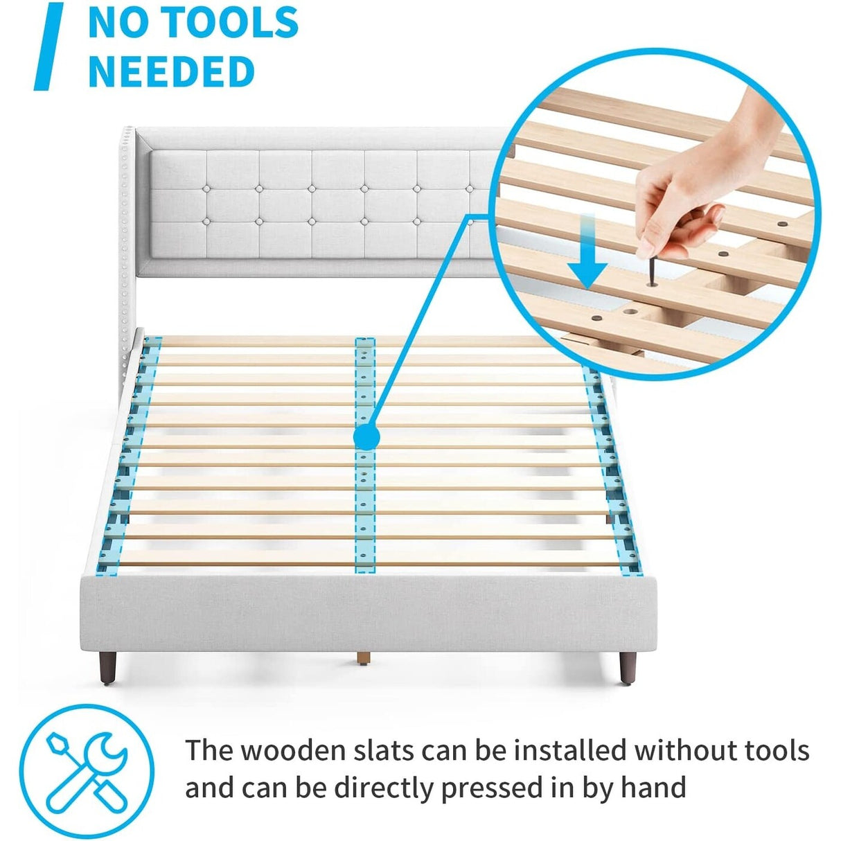 Mixoy Thin Velvet Bed Frame with Button Tufted Design Headboard
