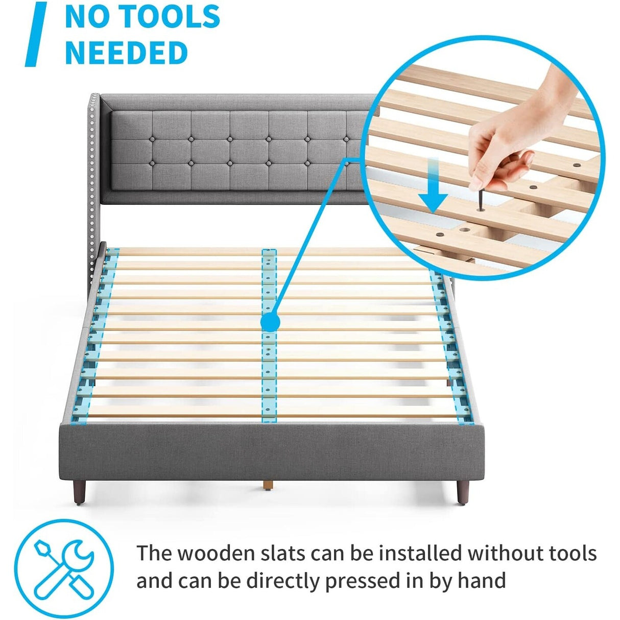 Mixoy Thin Velvet Bed Frame with Button Tufted Design Headboard