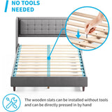 Mixoy Thin Velvet Bed Frame with Button Tufted Design Headboard