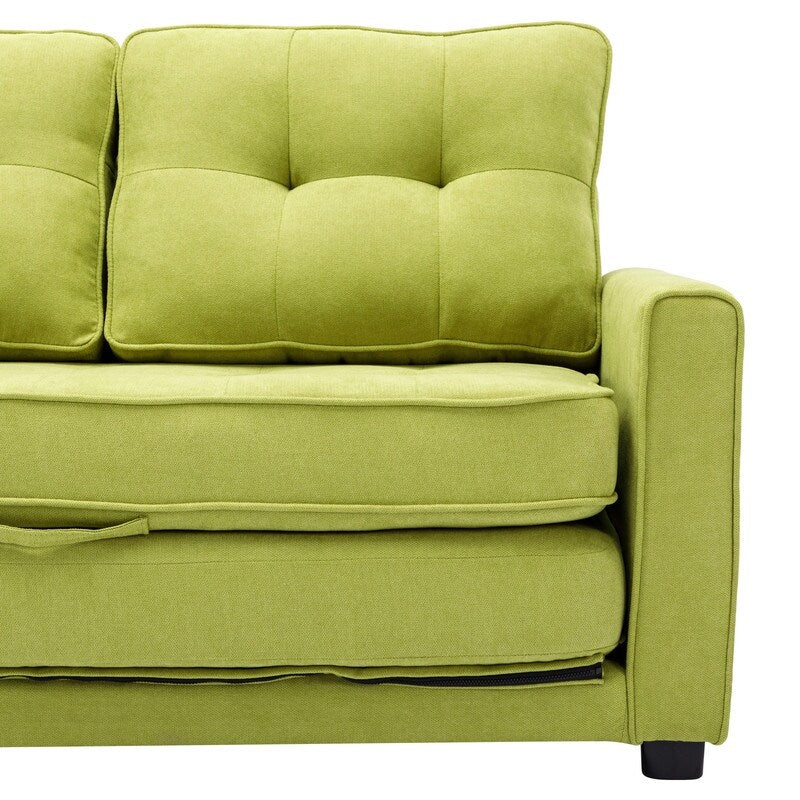 Modern Upholstered Pull-Out Sofa Bed, 59.4" Apartment Green Couch with Side Pocket, for Living Room Bedroom Office