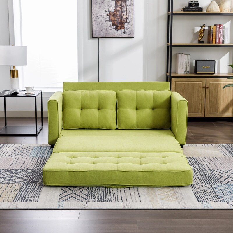 Modern Upholstered Pull-Out Sofa Bed, 59.4" Apartment Green Couch with Side Pocket, for Living Room Bedroom Office