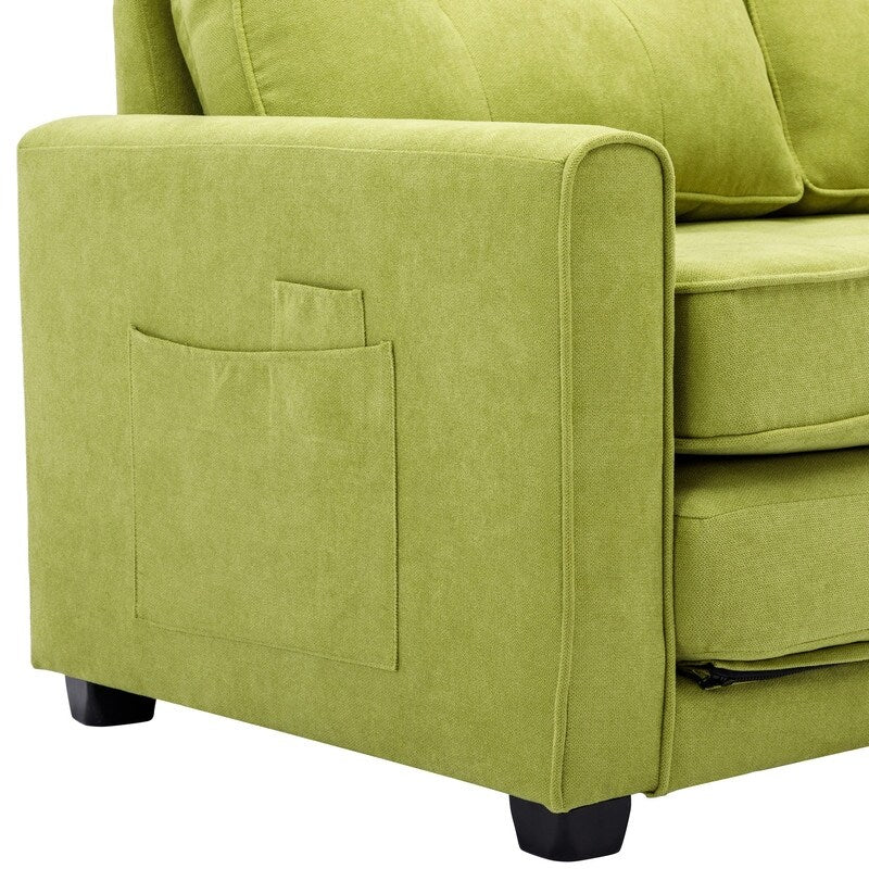 Modern Upholstered Pull-Out Sofa Bed, 59.4" Apartment Green Couch with Side Pocket, for Living Room Bedroom Office