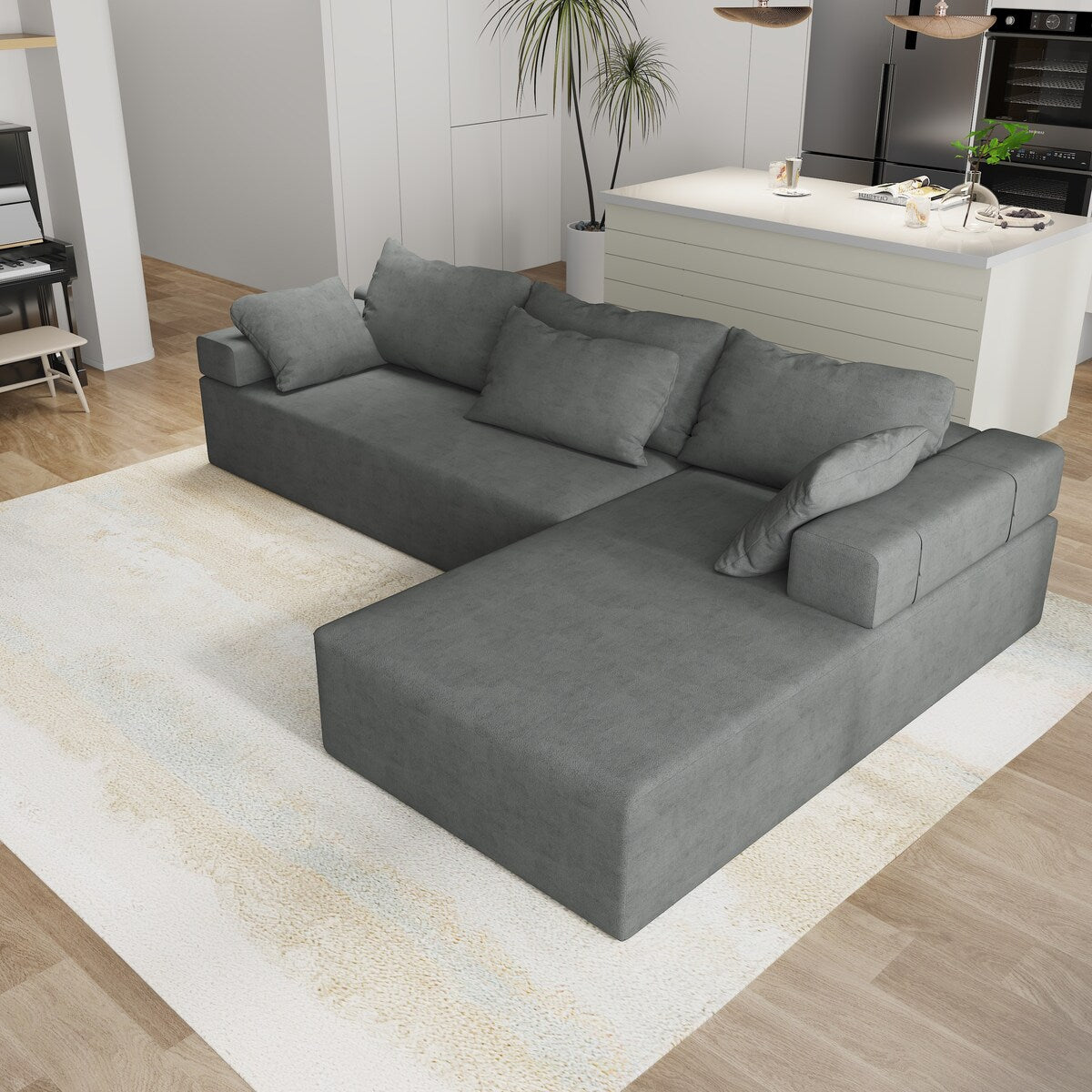 Modern Upholstered Sectional Sofa Couch Set,Modular 108" L Shaped Sectional With 6 Pillows,Free Combination Sofa Couch