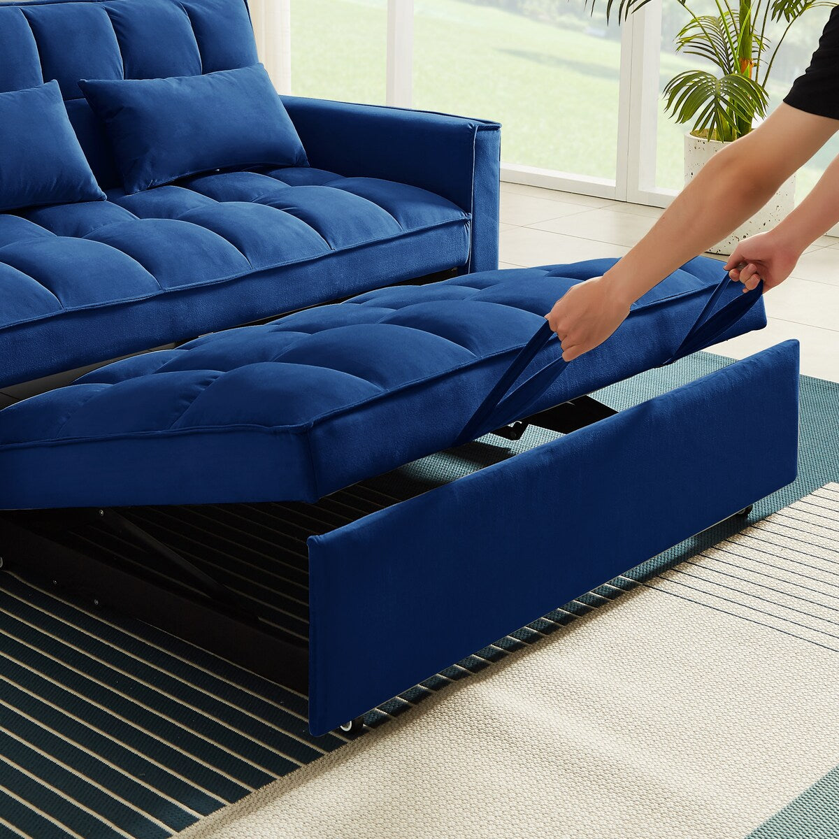Modern Velvet Convertible Loveseat Sleeper Sofa Couch with Adjustable Backrest,Blue