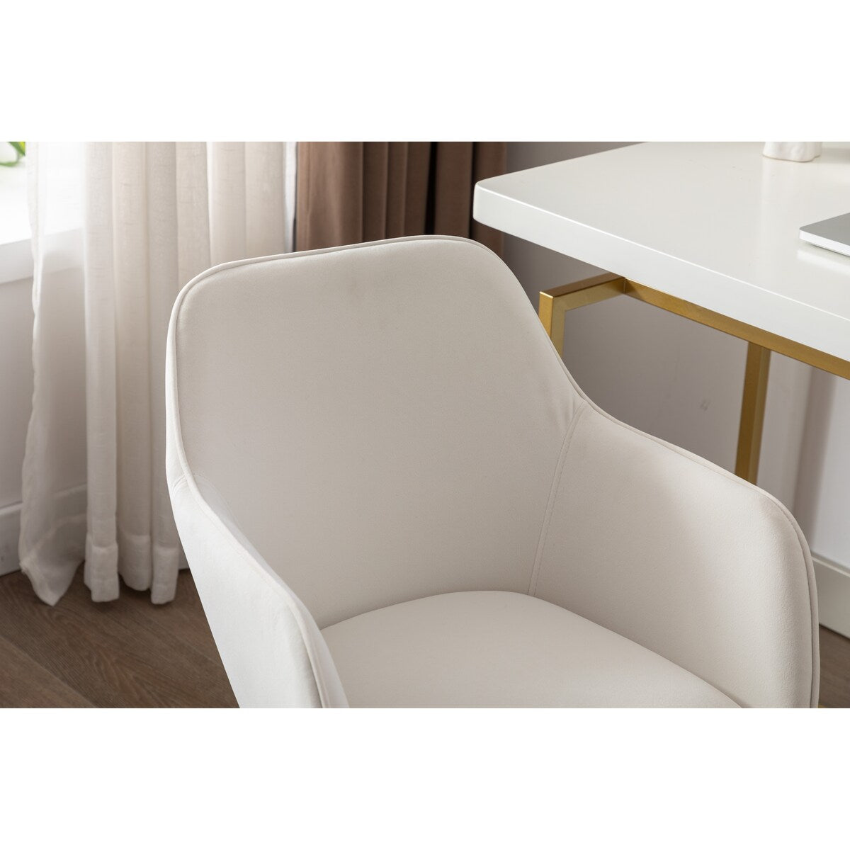 Modern Velvet Fabric Adjustable Height 360 revolving Home Office Chair with Gold Metal Legs and Universal Wheels for Indoor