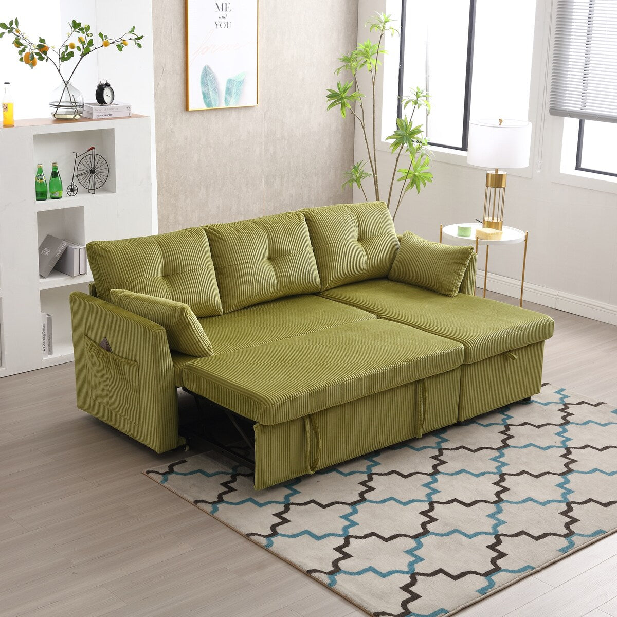 Modern Velvet L-Shaped Modular Reversible Sleeper Sectional Sofa Couch with Reversible Chaise and Storage Seats
