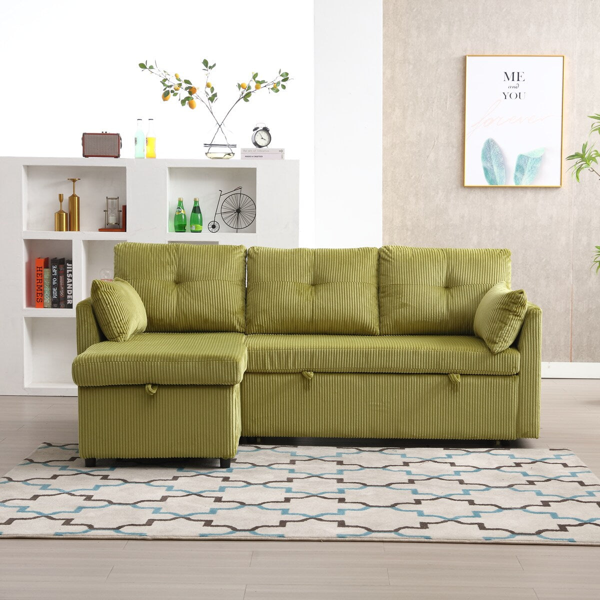 Modern Velvet L-Shaped Modular Reversible Sleeper Sectional Sofa Couch with Reversible Chaise and Storage Seats