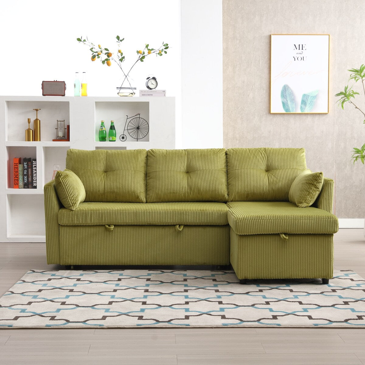 Modern Velvet L-Shaped Modular Reversible Sleeper Sectional Sofa Couch with Reversible Chaise and Storage Seats