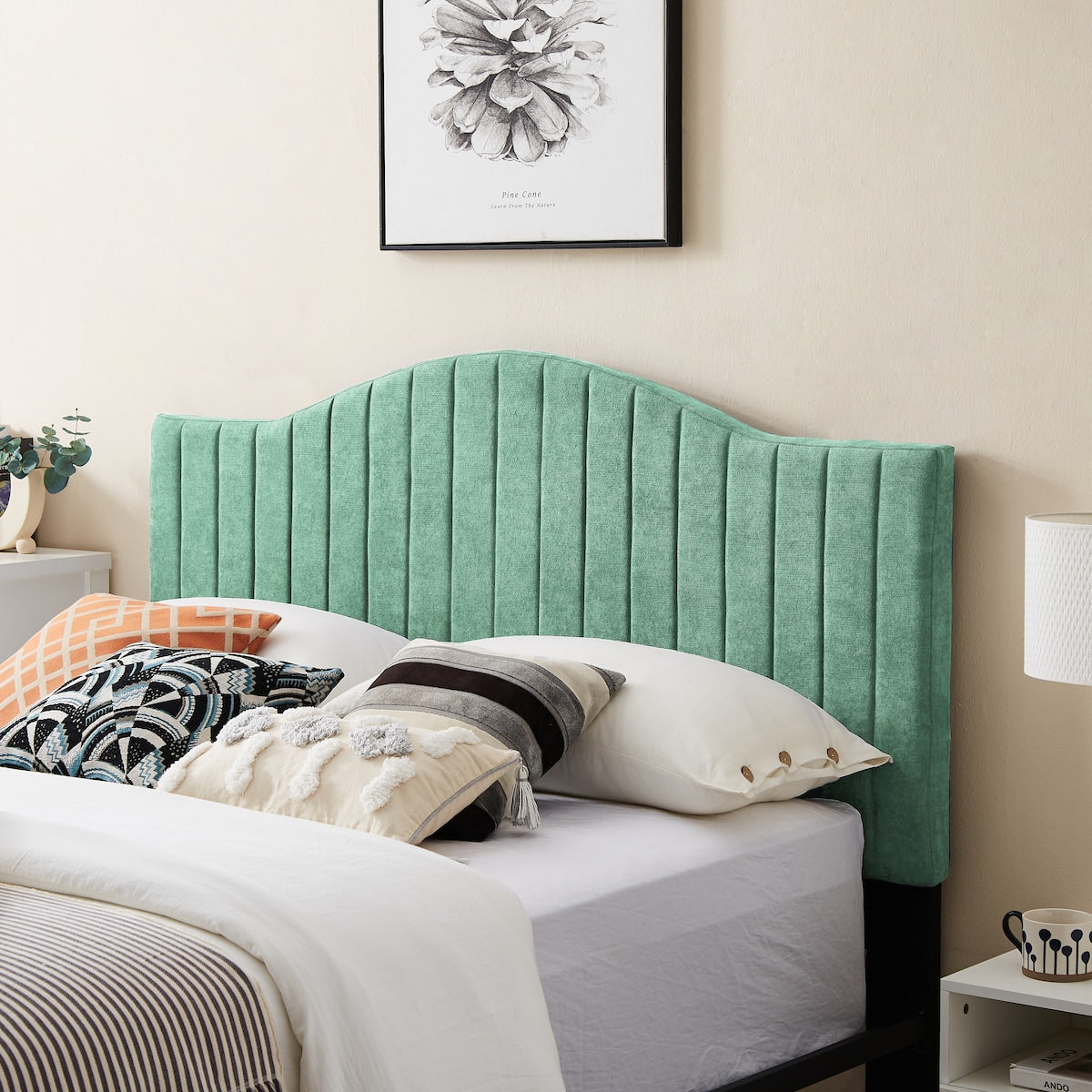 Modern Velvet Platform Bed with Sturdy Metal Frame - Easy Assembly