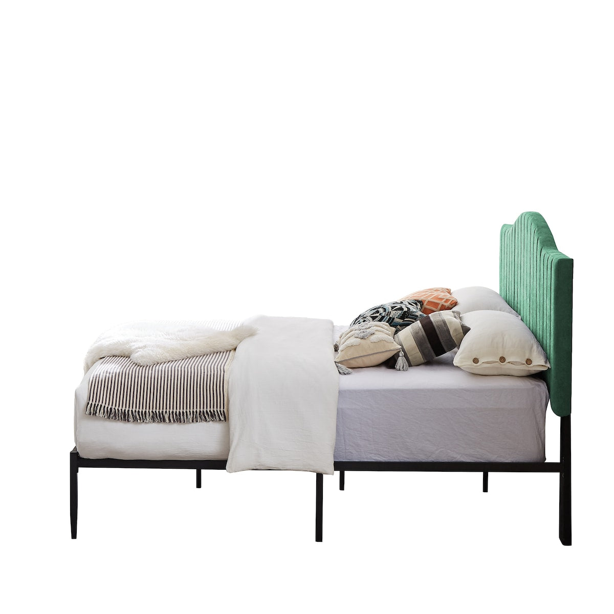 Modern Velvet Platform Bed with Sturdy Metal Frame - Easy Assembly