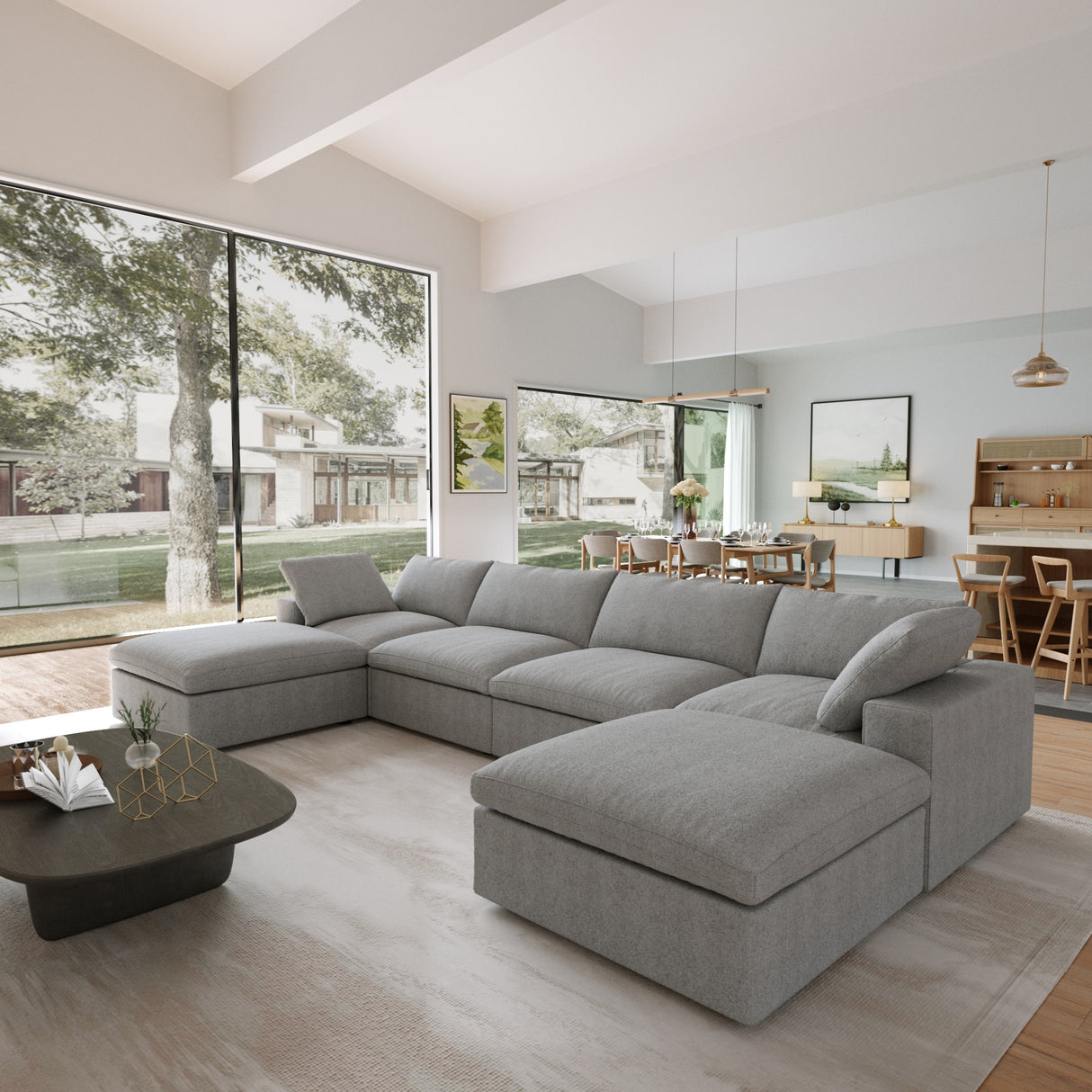 Modern Linen Sectional Sofa Commix Down Filled Overstuffed Upholstered Couches for Living Room