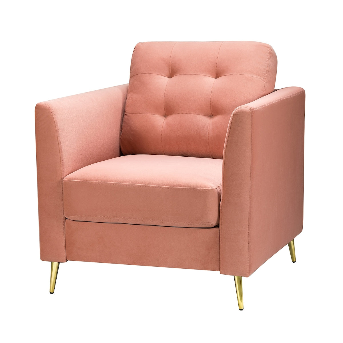 Modern Velvet Thicken Padded Seat Club Chair Accent Chair with Four Tapered Golden Metal Legs
