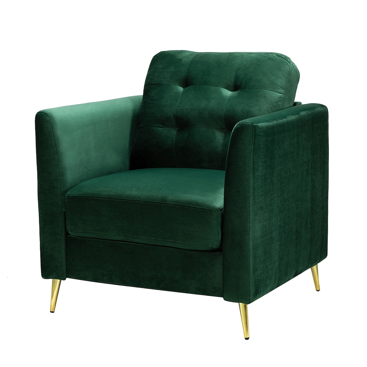 Modern Velvet Thicken Padded Seat Club Chair Accent Chair with Four Tapered Golden Metal Legs