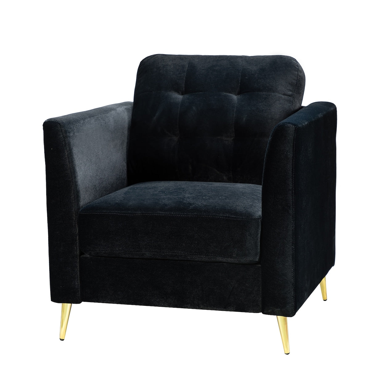 Modern Velvet Thicken Padded Seat Club Chair Accent Chair with Four Tapered Golden Metal Legs