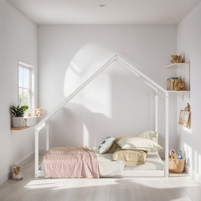 Modern Versatile Design Full Size House Bed Kids Bed Wooden Kids Furniture, White