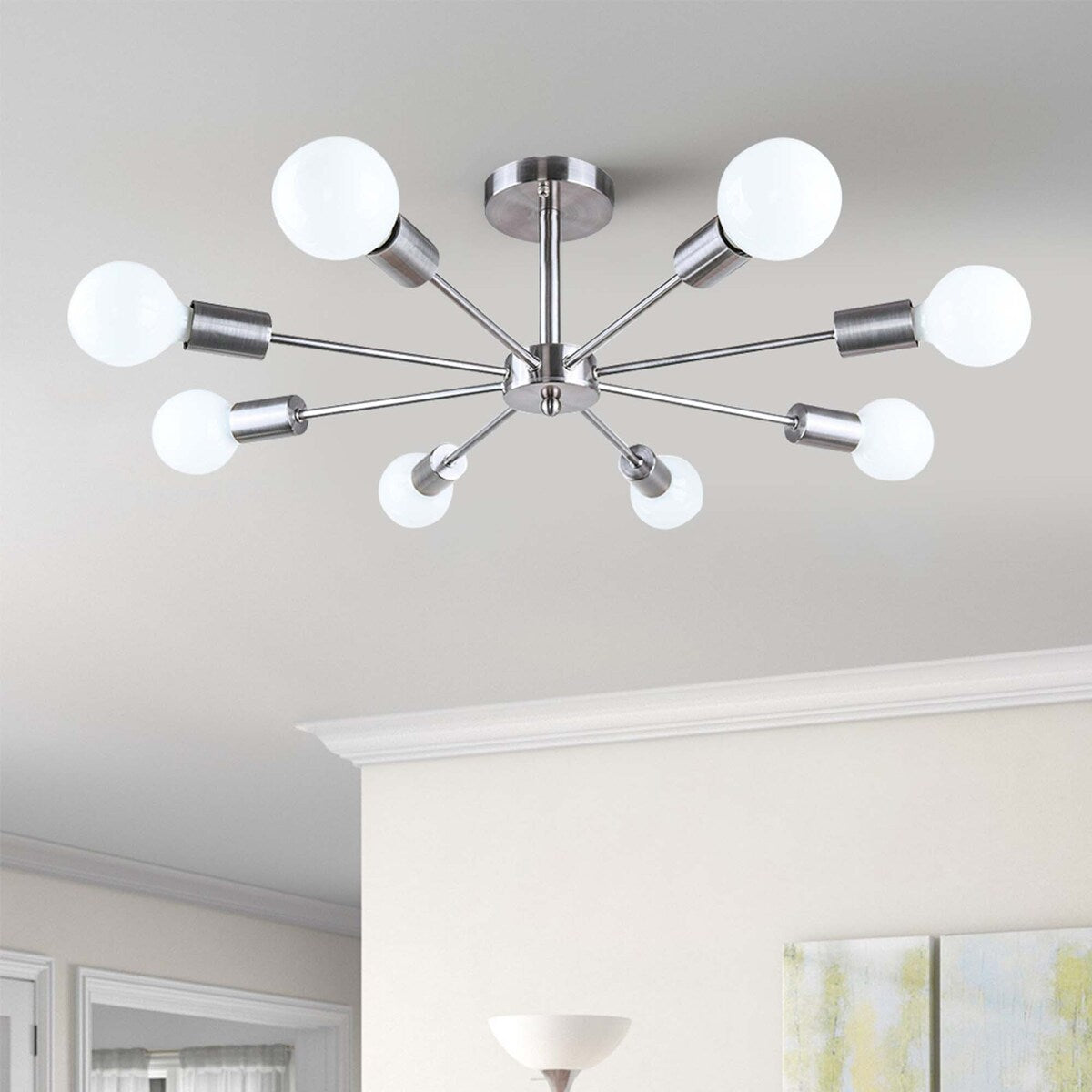 Black/ Gold Sputnik Semi Flush Mount Lamp Close to Ceiling Light Fixture for Living Room/ Kitchen/ Office/ Bedroom/ Foyer