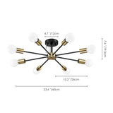 Black/ Gold Sputnik Semi Flush Mount Lamp Close to Ceiling Light Fixture for Living Room/ Kitchen/ Office/ Bedroom/ Foyer