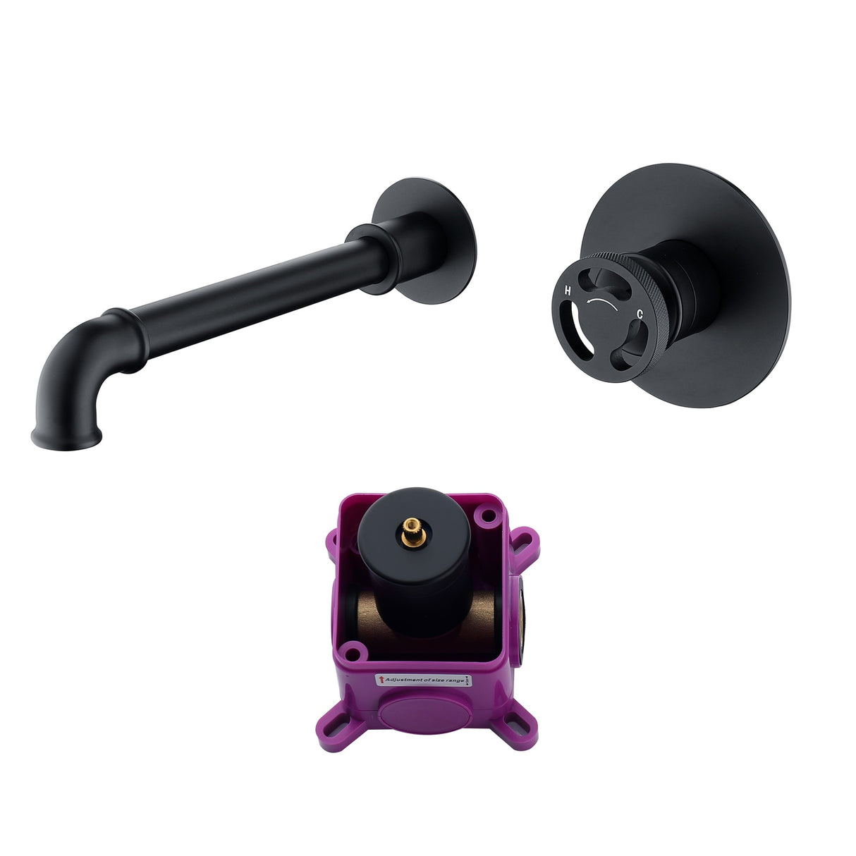 Modern Wall Mounted 2-Hole Bathroom Faucet Widespread with Wheel Handle in Black/Gold