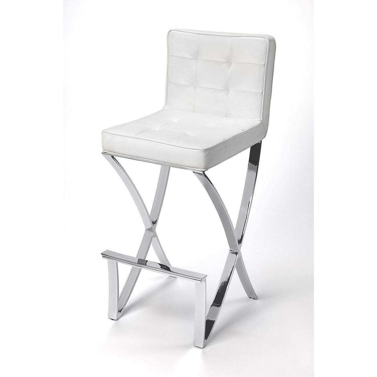 Modern White Faux Leather Bar Stool - 16.5" W x 40.5" H x 19" D
