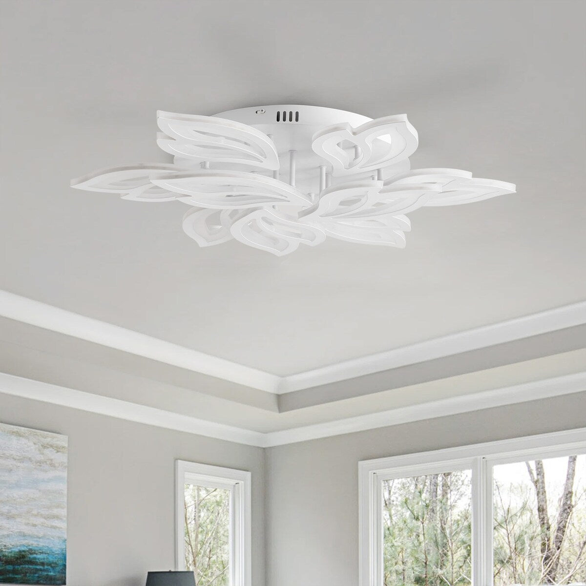 Modern White Multi-Leave Shape Semi Flush Mount LED Ceiling Light for Kitchen Bedroom Hallway