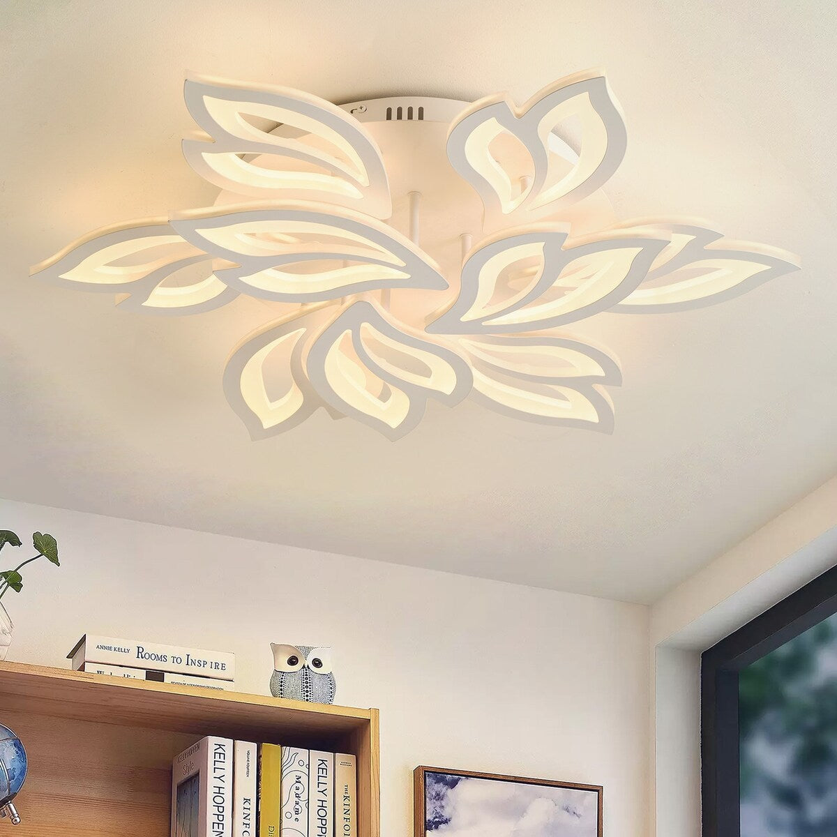 Modern White Multi-Leave Shape Semi Flush Mount LED Ceiling Light for Kitchen Bedroom Hallway
