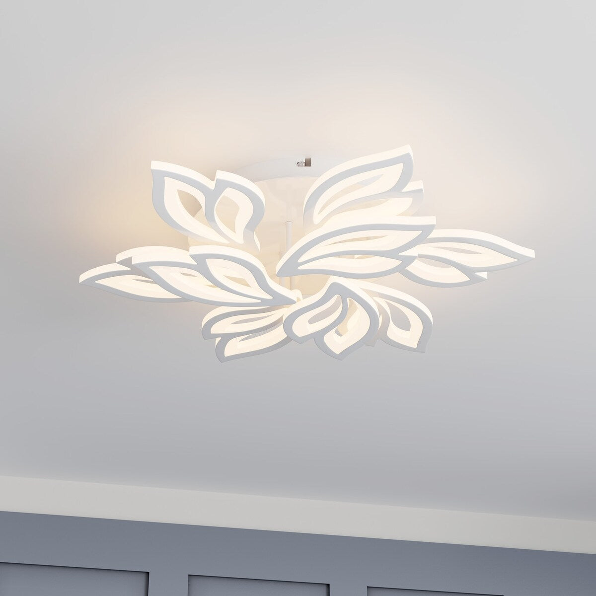 Modern White Multi-Leave Shape Semi Flush Mount LED Ceiling Light for Kitchen Bedroom Hallway
