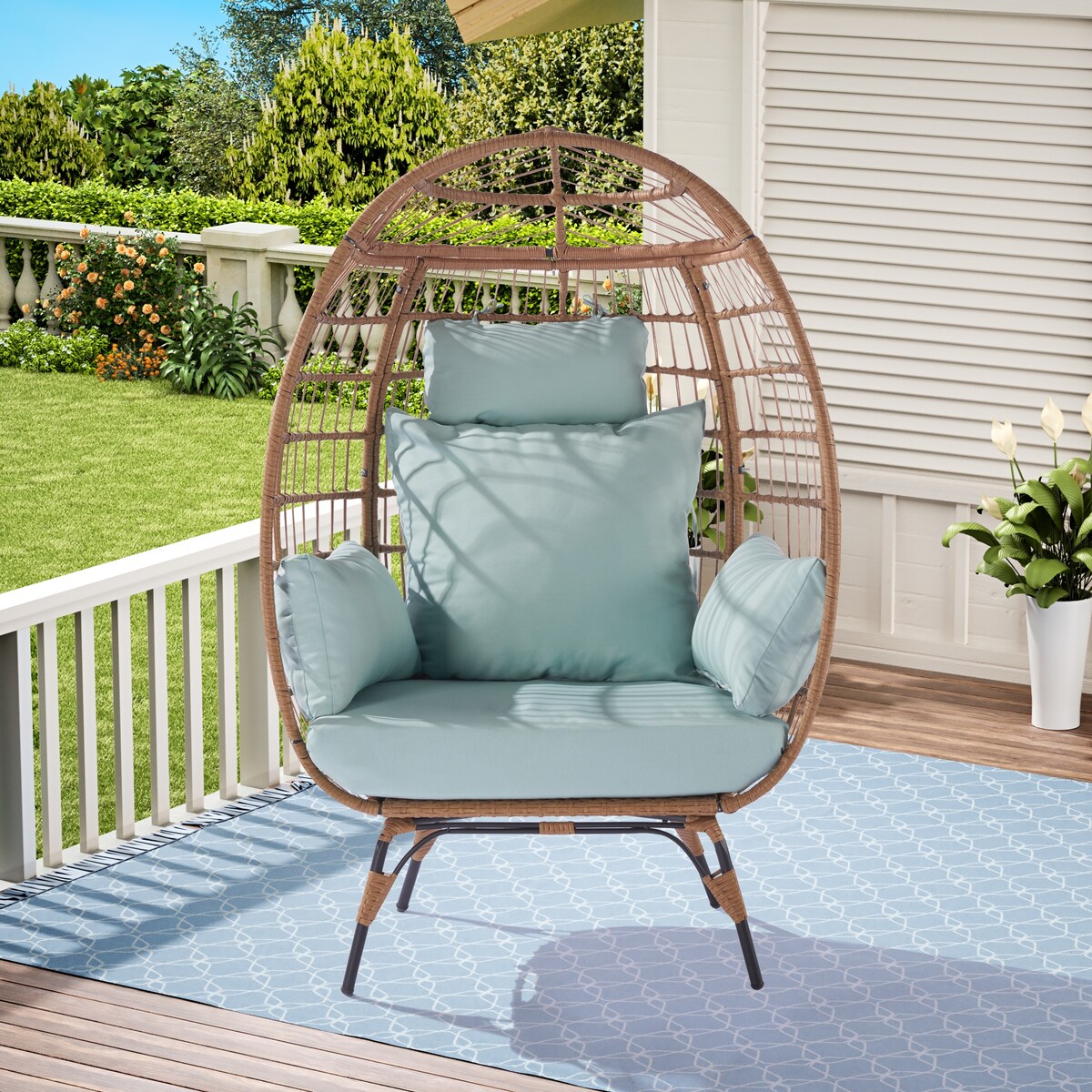 Modern Wicker Egg Chair with 5 Cushions: Comfortable and Durable Lounger for Patio, Backyard, and Living Room